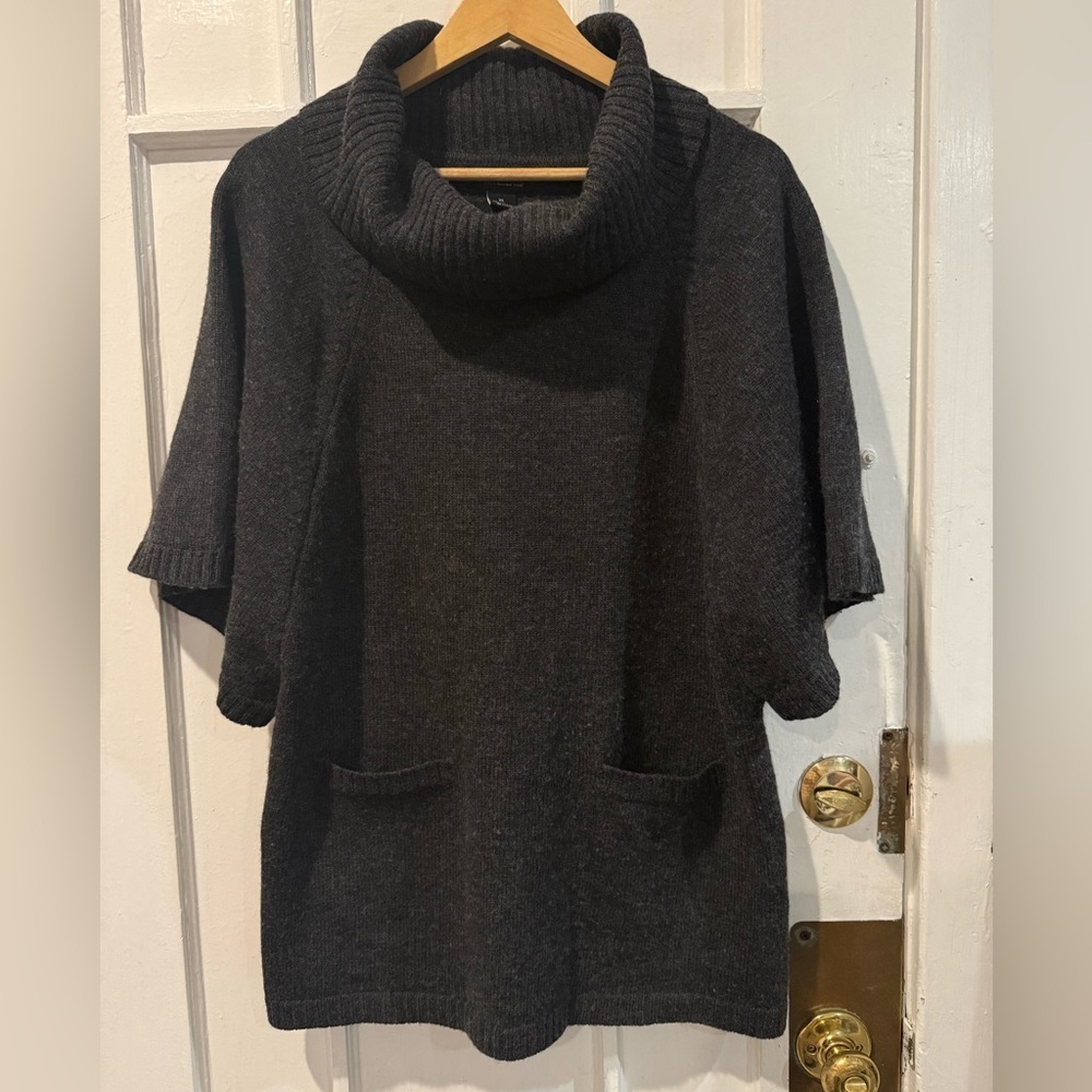 Valerie Bertinelli Charcoal Short-Sleeve Cowl Neck Sweater 100% Wool